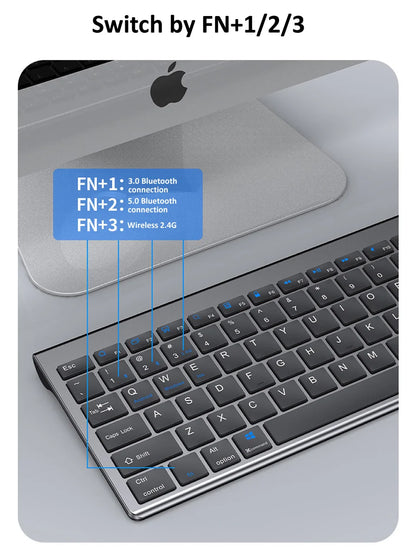 Combo tastiera e mouse wireless Bluetooth 5.0 2.4G - Set mini multimediale per laptop, PC, TV, iPad, Macbook e Android