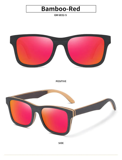 GM 100% Natural Skateboard  Wooden Sunglasses Handmade Polarized Mirror Coating Lenses Eyewear Wood Sunglasses
