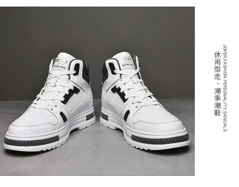 FUQIAO New High Top Elevator Shoes Casual Men Sneakers Heightening Height Increase 8cm Cow Split Leather Leisure Designer Shoes