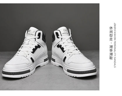 FUQIAO New High Top Elevator Shoes Casual Men Sneakers Heightening Height Increase 8cm Cow Split Leather Leisure Designer Shoes