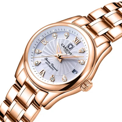 Mechanical ladies’ wristwatch by CARNIVAL – Elegant design, automatic movement, sapphire crystal, water-resistant.