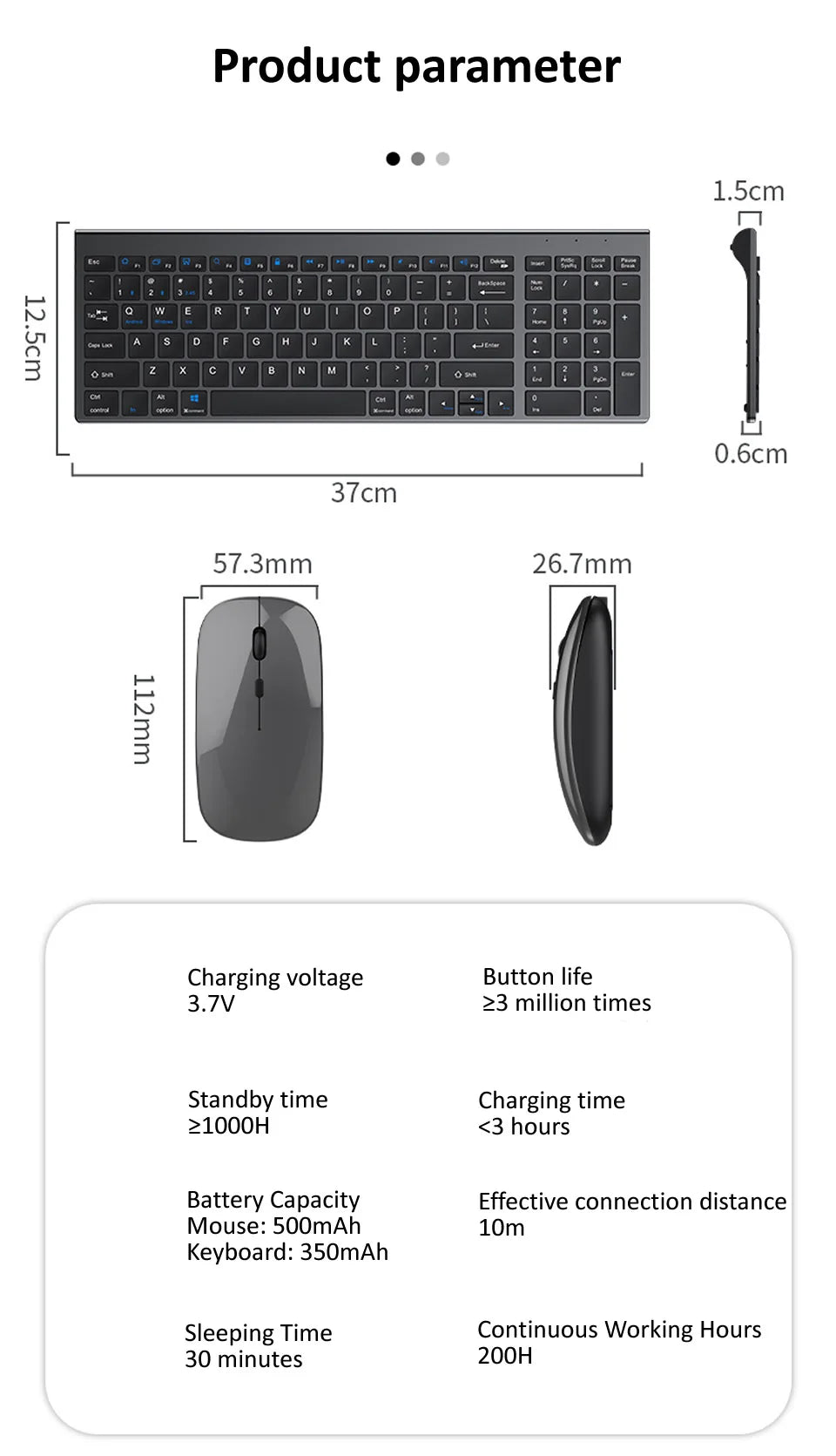 Combo tastiera e mouse wireless Bluetooth 5.0 2.4G - Set mini multimediale per laptop, PC, TV, iPad, Macbook e Android