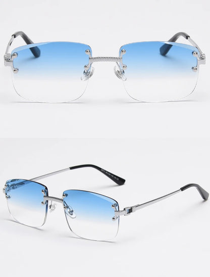 Kachawoo no frame square sunglasses women uv400 brown blue gradient lens metal rimless sun glasses for men popular high quality