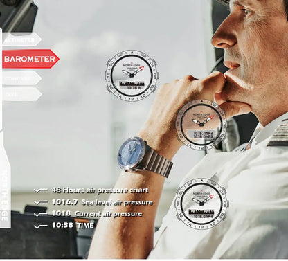 Stainless Steel Men's Quartz Watch Dive Sport Watches Waterproof 200M Analog Digital Watch Altimeter Barometer Compass NORTH EDGE