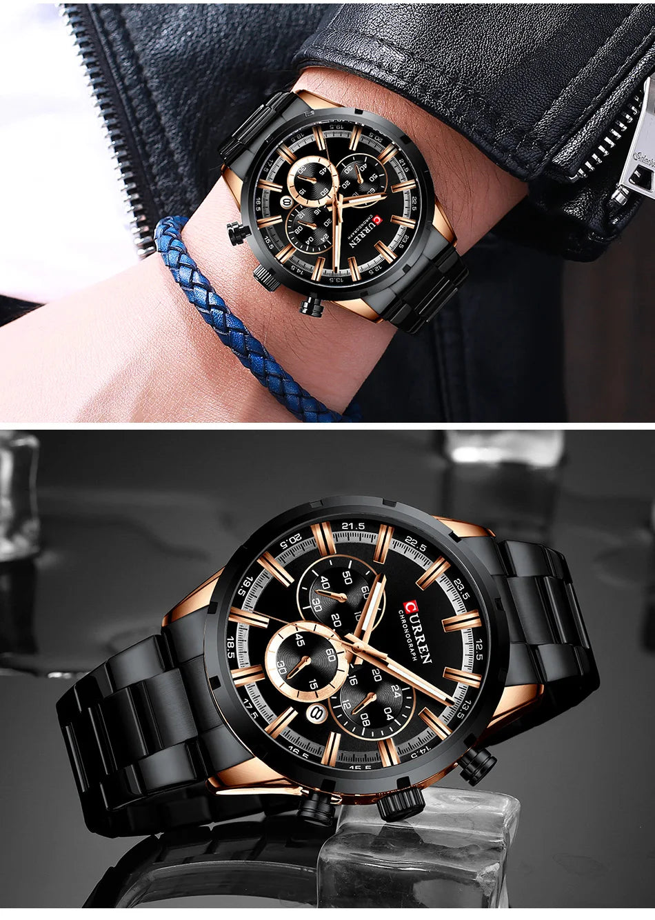 CURREN Men’s Watch – Luxury sports chronograph, quartz movement, all-steel, water-resistant