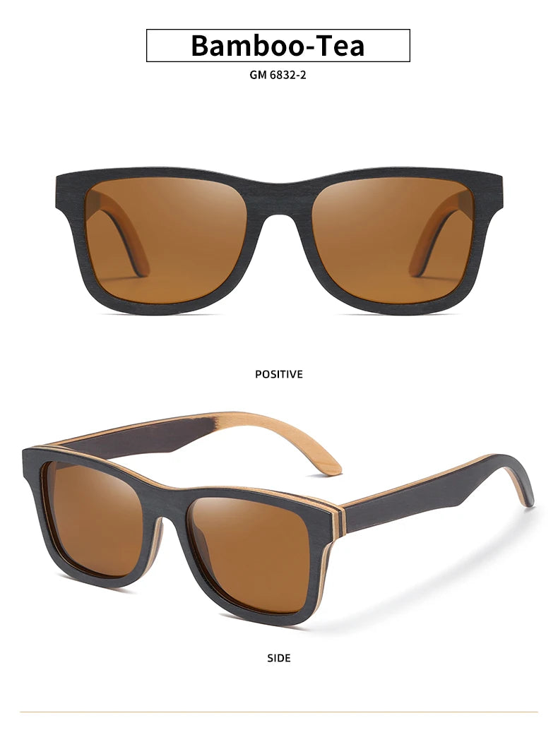 GM 100% Natural Skateboard  Wooden Sunglasses Handmade Polarized Mirror Coating Lenses Eyewear Wood Sunglasses