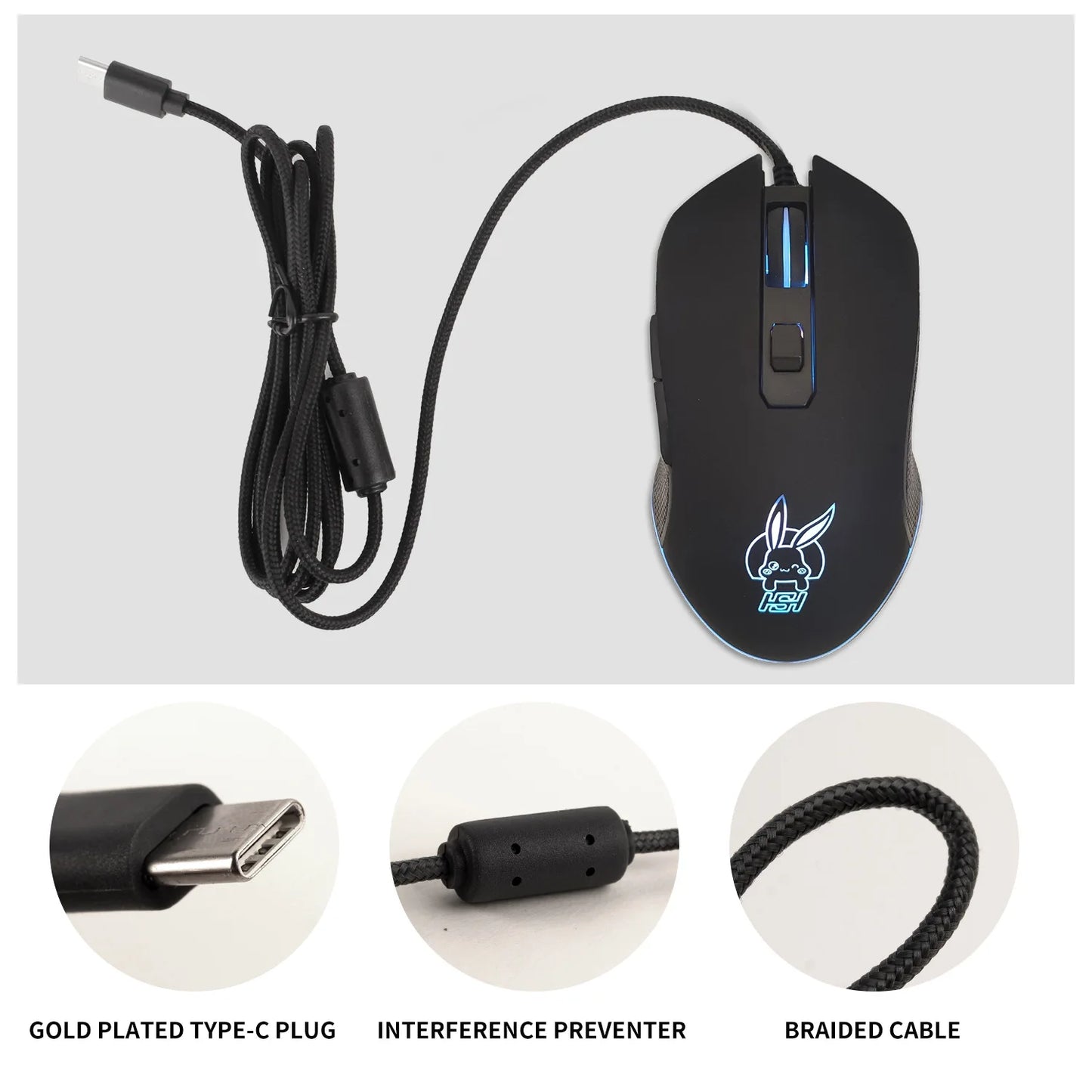 USB-C Mute Colorful Luminous Mouse for Type C Notebook Computer Gaming Mouse