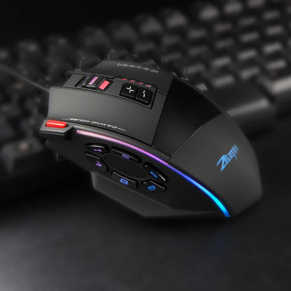 ZELOTES C-13 RGB Gaming Mouse with Side Buttons Macro Programming 10000DPI Adjustable 13 Key Wired USB Backlit Mouse for Desktop