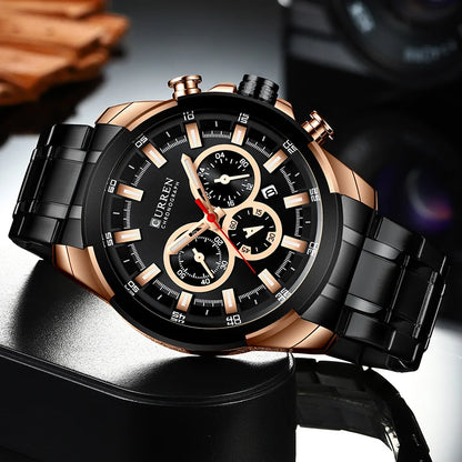 CURREN Montres pour hommes Top marque grande montre de sport de luxe hommes montres à quartz en acier militaire chronographe or conception horloge masculine