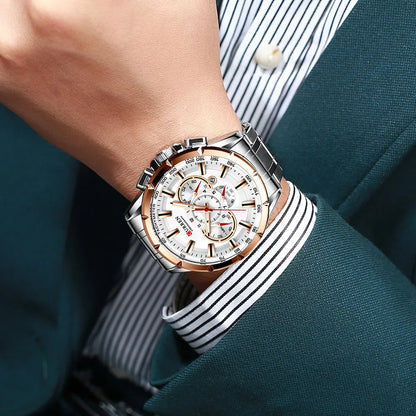 Montre pour homme CURREN – Montre-bracelet de luxe en acier inoxydable, style business, chronographe, modèle militaire à quartz