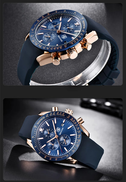 BENYAR luxury men’s watches – Quartz wristwatches with leather straps, water-resistant to 30 m, sporty style.