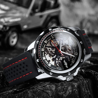 WINNER men’s automatic watch – Skeletonised mechanical model, luminescent hands, rubber strap, sporty yet luxurious style, ideal for outdoor activities