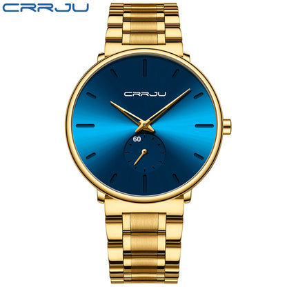 CRRJU férfi karóra – Rozsdamentes acélból készült karóra, laza és luxus stílusú, vízálló, kvarcos sportkaróra férfiaknak