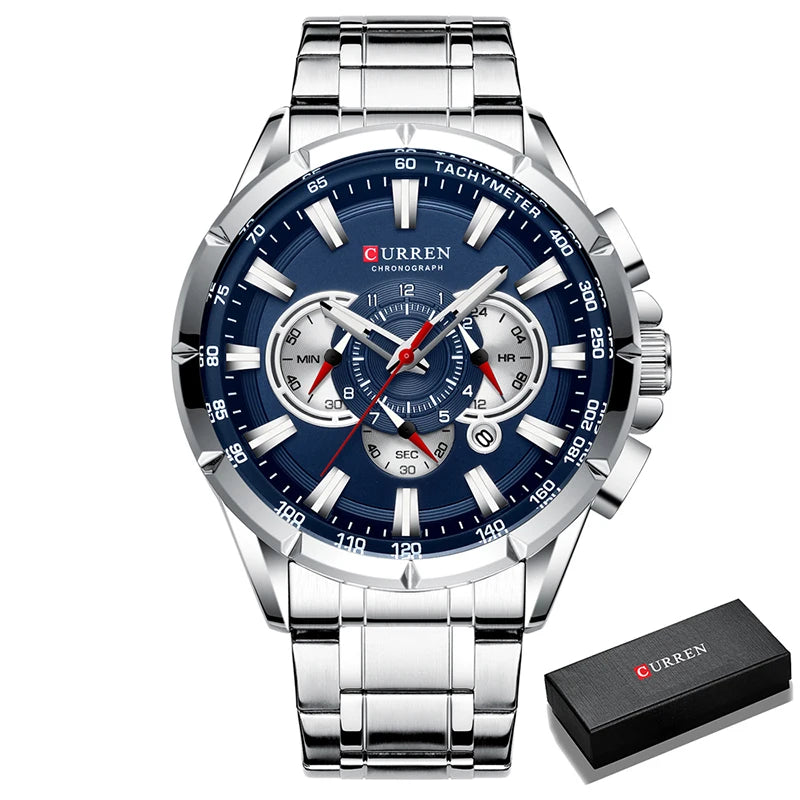Montre pour homme CURREN – Montre-bracelet de luxe en acier inoxydable, style business, chronographe, modèle militaire à quartz