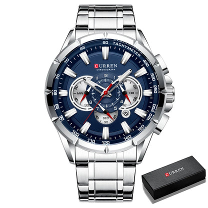 Montre pour homme CURREN – Montre-bracelet de luxe en acier inoxydable, style business, chronographe, modèle militaire à quartz