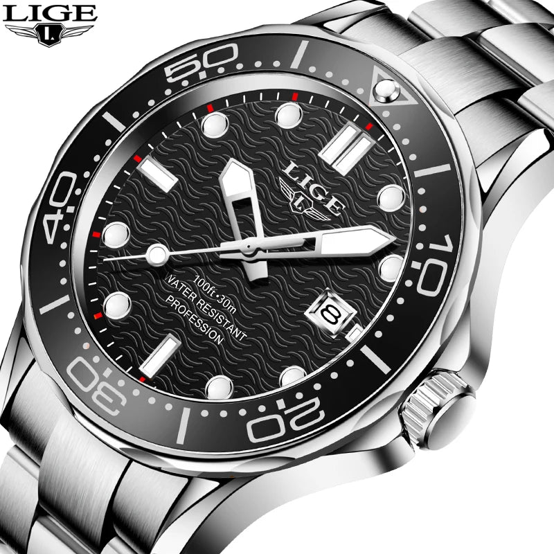 2025 LIGE New Waterproof Watch Men Top Brand Luxury Stainless Steel Men Watch Fashion Casual Sport Men Quartz Date Wristwatches
