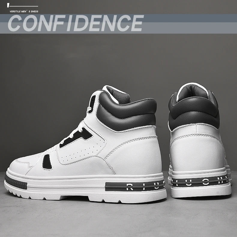 FUQIAO New High Top Elevator Shoes Casual Men Sneakers Heightening Height Increase 8cm Cow Split Leather Leisure Designer Shoes