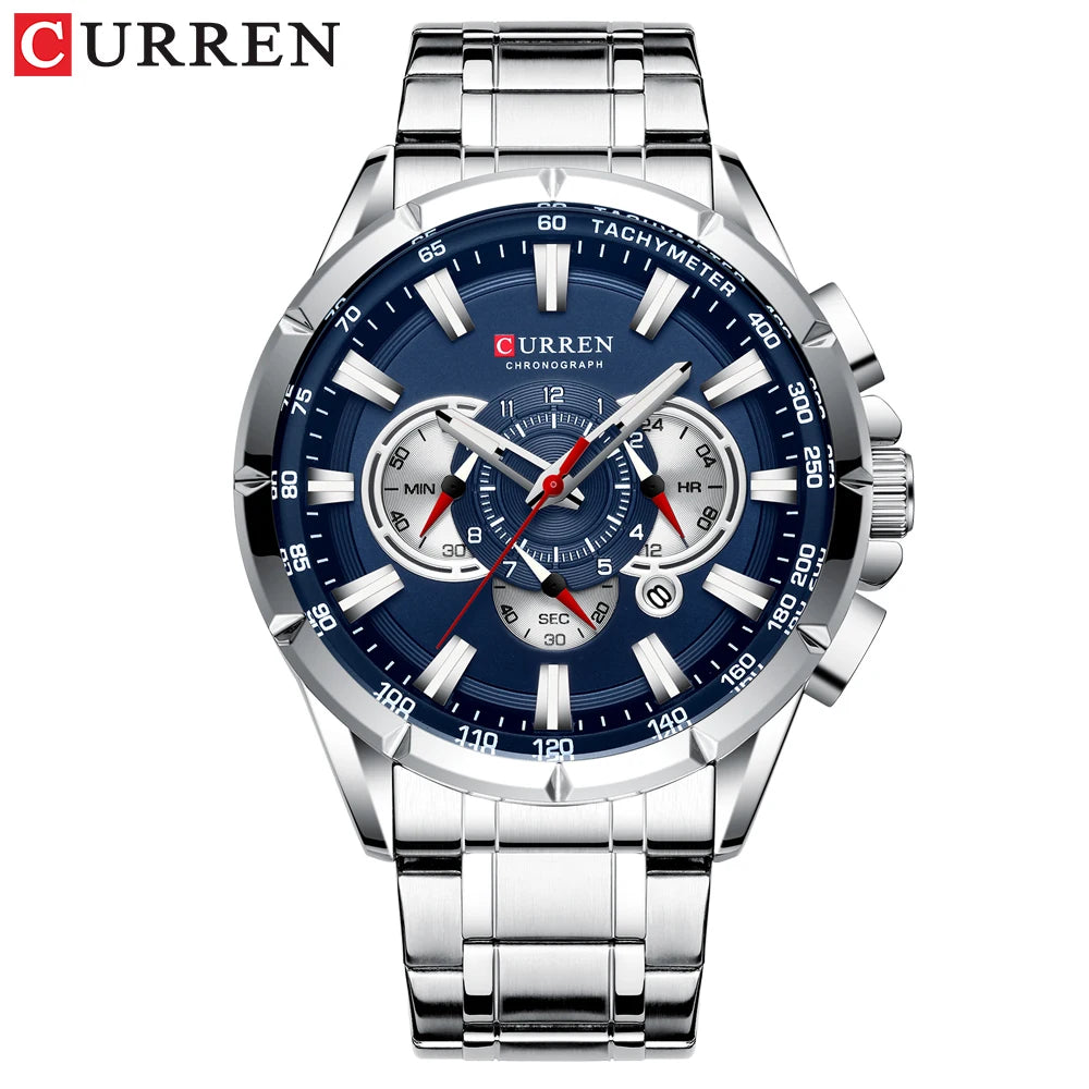 Montre pour homme CURREN – Montre-bracelet de luxe en acier inoxydable, style business, chronographe, modèle militaire à quartz