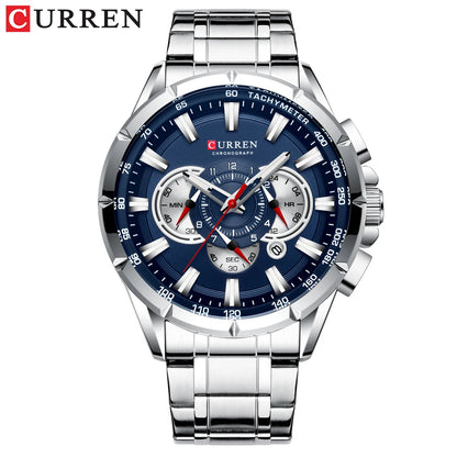 Montre pour homme CURREN – Montre-bracelet de luxe en acier inoxydable, style business, chronographe, modèle militaire à quartz