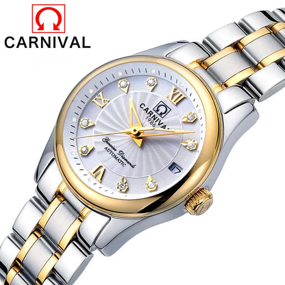 Mechanical ladies’ wristwatch by CARNIVAL – Elegant design, automatic movement, sapphire crystal, water-resistant.