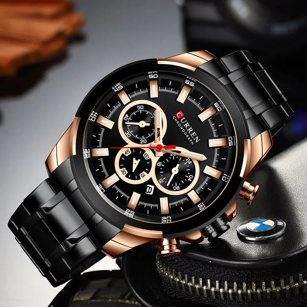 CURREN Montres pour hommes Top marque grande montre de sport de luxe hommes montres à quartz en acier militaire chronographe or conception horloge masculine