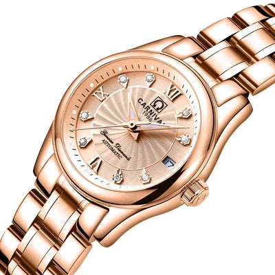 Montre mécanique de luxe pour femme de la marque CARNIVAL – Montre-bracelet automatique, élégante, dotée d'un verre saphir et étanche