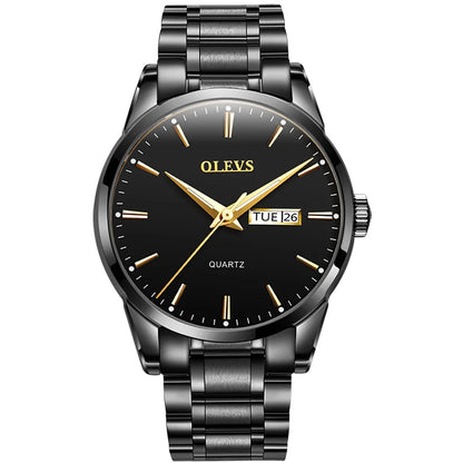 OLEVS Men’s Watch – Stainless steel quartz wristwatch, water-resistant, gold-coloured, elegant and luminous, a luxury accessory for men