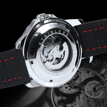 WINNER men’s automatic watch – Skeletonised mechanical model, luminescent hands, rubber strap, sporty yet luxurious style, ideal for outdoor activities