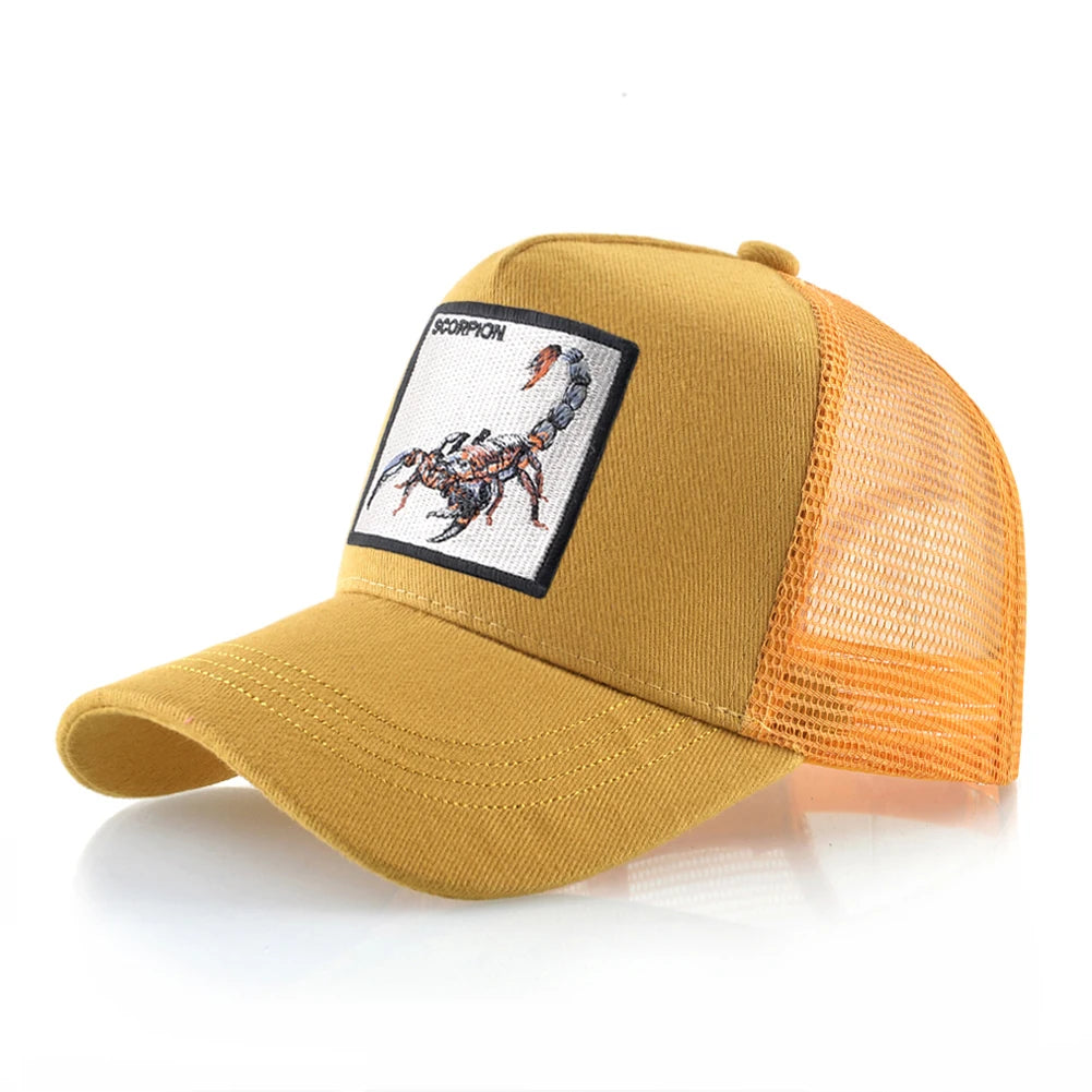 K Four Season Men's Trucker Caps With Scorpion Patch Snapback Hip Hop Baseball Cap For Women Adjustable Unisex Baseball Hats