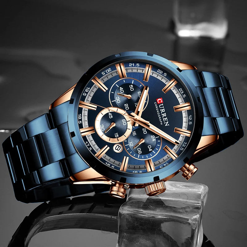 CURREN Men’s Watch – Luxury sports chronograph, quartz movement, all-steel, water-resistant