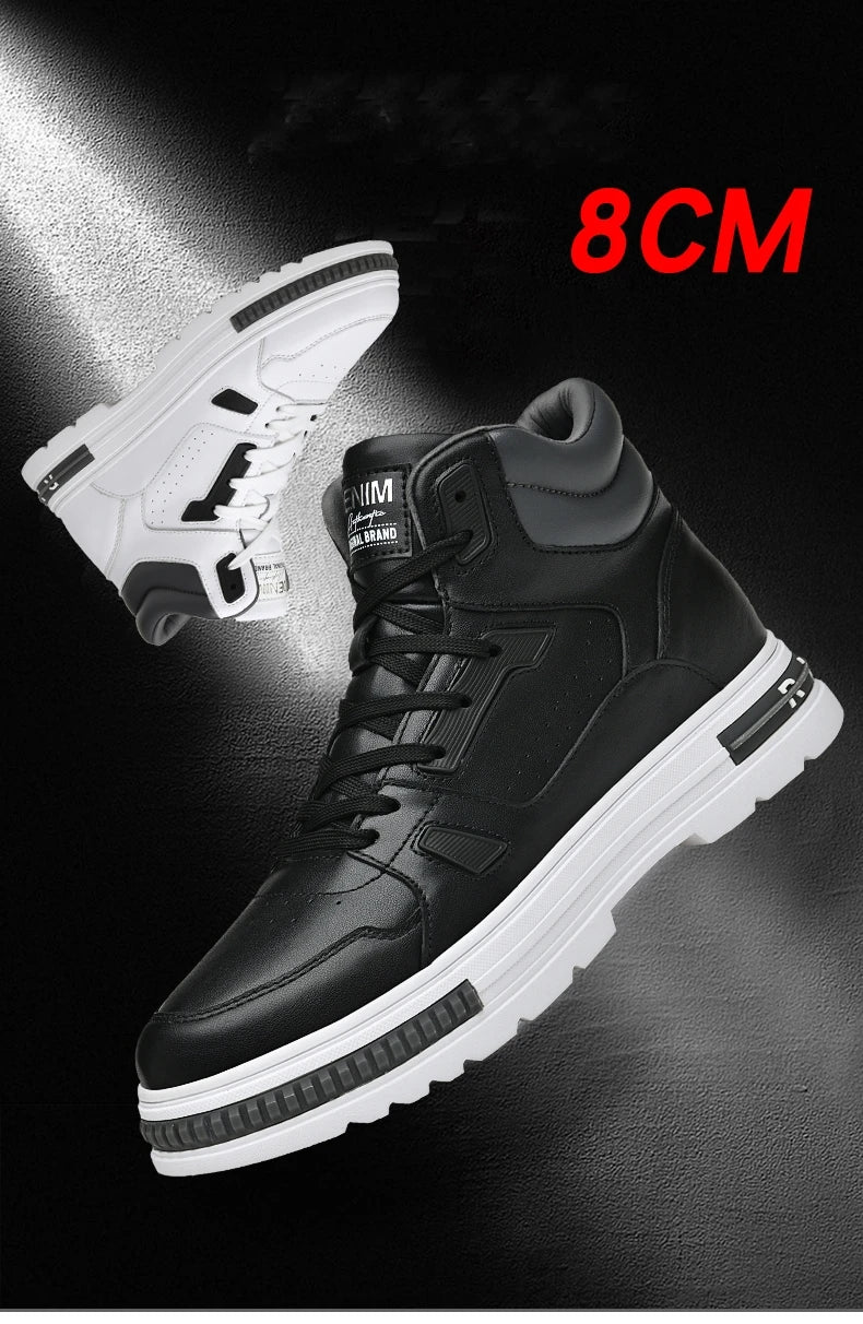 FUQIAO New High Top Elevator Shoes Casual Men Sneakers Heightening Height Increase 8cm Cow Split Leather Leisure Designer Shoes