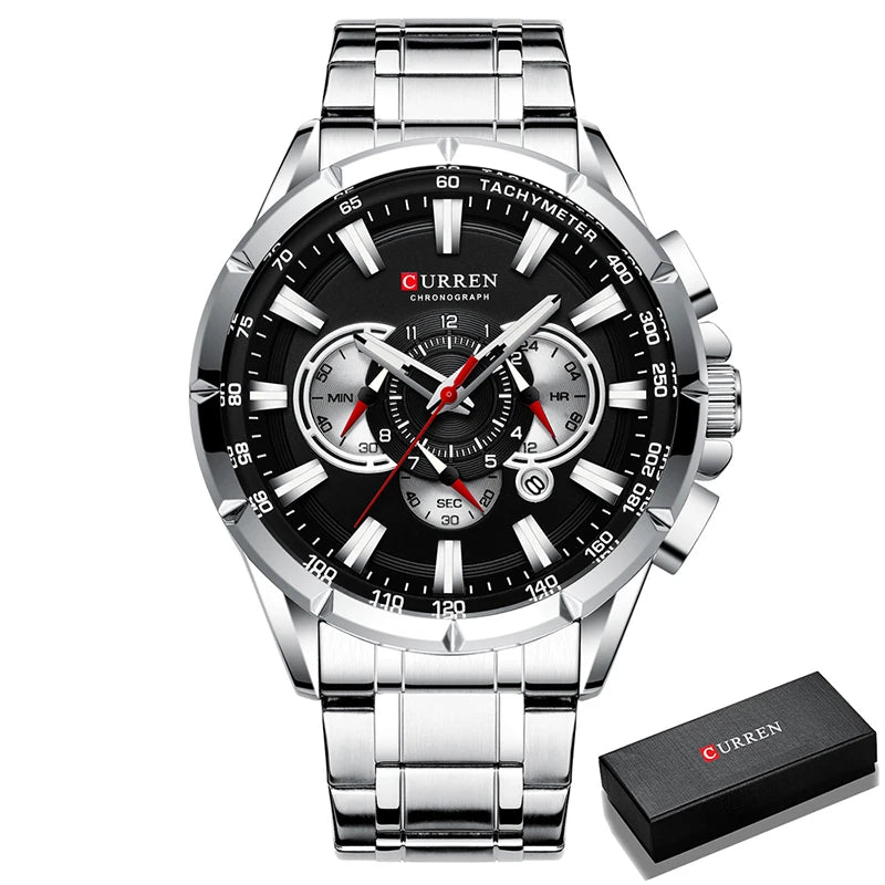 Montre pour homme CURREN – Montre-bracelet de luxe en acier inoxydable, style business, chronographe, modèle militaire à quartz