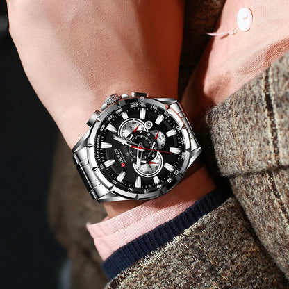 Montre pour homme CURREN – Montre-bracelet de luxe en acier inoxydable, style business, chronographe, modèle militaire à quartz