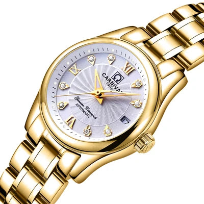 Montre mécanique de luxe pour femme de la marque CARNIVAL – Montre-bracelet automatique, élégante, dotée d'un verre saphir et étanche