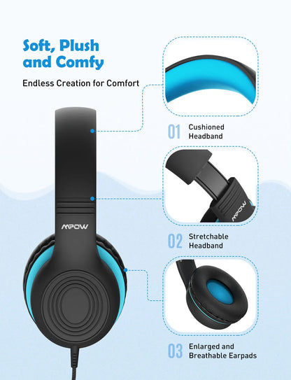 Écouteurs filaires Ow CH6S avec microphone pour enfants, matériau de qualité alimentaire, écouteurs supra-auriculaires pour enfants, IPad Kindle Morning, Max 85dB