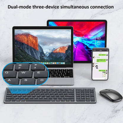 Combo tastiera e mouse wireless Bluetooth 5.0 2.4G - Set mini multimediale per laptop, PC, TV, iPad, Macbook e Android