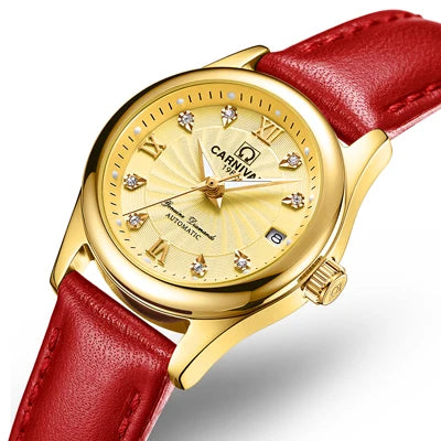 Montre mécanique de luxe pour femme de la marque CARNIVAL – Montre-bracelet automatique, élégante, dotée d'un verre saphir et étanche