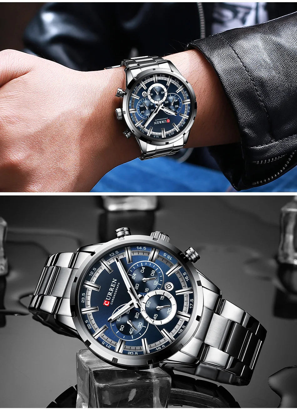 CURREN Men’s Watch – Luxury sports chronograph, quartz movement, all-steel, water-resistant