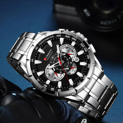 Montre pour homme CURREN – Montre-bracelet de luxe en acier inoxydable, style business, chronographe, modèle militaire à quartz