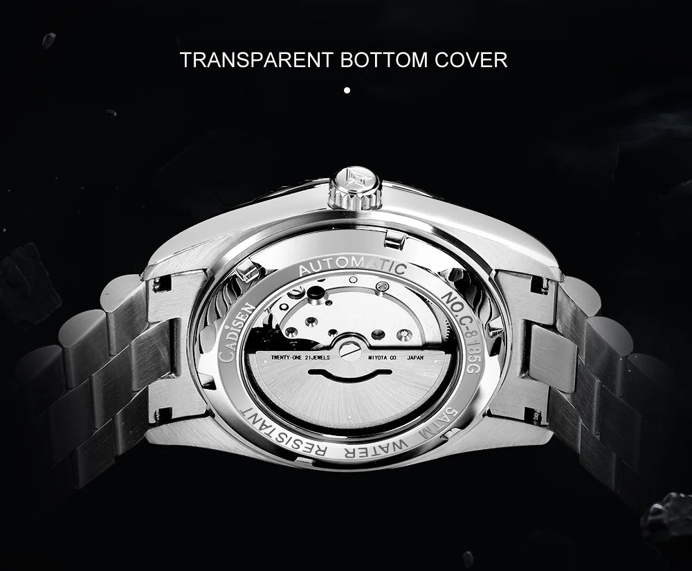 CADISEN Men's Mechanical Watches Luxury Meteorite Dial Automatic Watch For Men Week 100M Japan MIYOTA 8285 Movement Clock Man