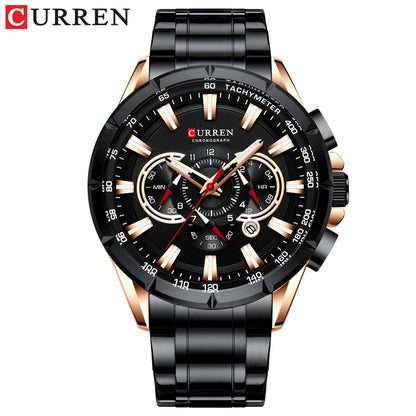Montre pour homme CURREN – Montre-bracelet de luxe en acier inoxydable, style business, chronographe, modèle militaire à quartz