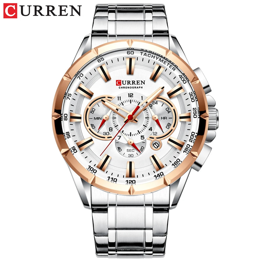 Montre pour homme CURREN – Montre-bracelet de luxe en acier inoxydable, style business, chronographe, modèle militaire à quartz
