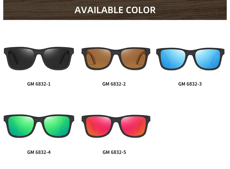 GM 100% Natural Skateboard  Wooden Sunglasses Handmade Polarized Mirror Coating Lenses Eyewear Wood Sunglasses