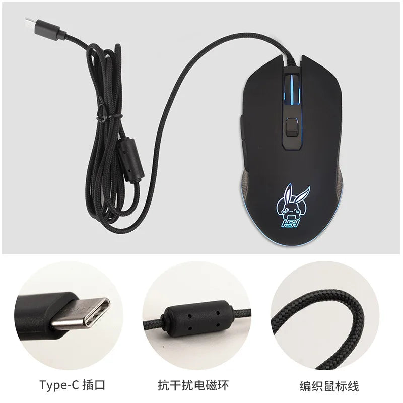 USB-C Mute Colorful Luminous Mouse for Type C Notebook Computer Gaming Mouse