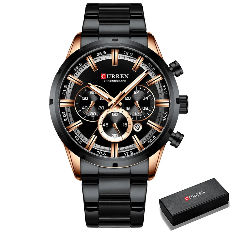 CURREN Men’s Watch – Luxury sports chronograph, quartz movement, all-steel, water-resistant