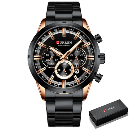 CURREN Men’s Watch – Luxury sports chronograph, quartz movement, all-steel, water-resistant