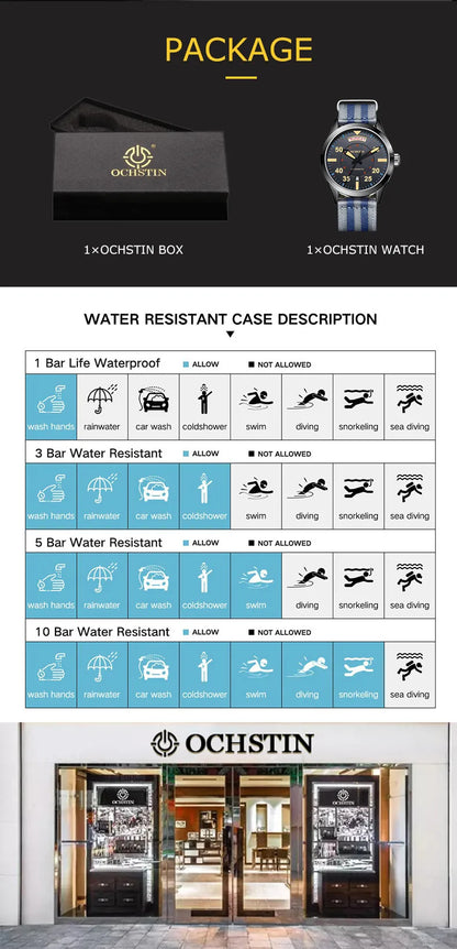 Pilot Men's Watches OCHSTIN Automatic Mechanical Men Watch Military Outdoor Waterproof Wristwatch Date Week Dial Gift For Male