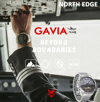 Stainless Steel Men's Quartz Watch Dive Sport Watches Waterproof 200M Analog Digital Watch Altimeter Barometer Compass NORTH EDGE