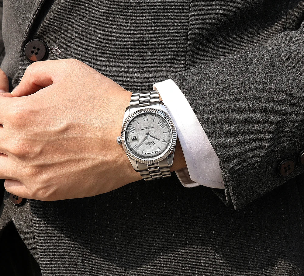 CADISEN Men's Mechanical Watches Luxury Meteorite Dial Automatic Watch For Men Week 100M Japan MIYOTA 8285 Movement Clock Man