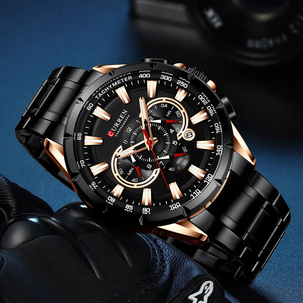 Montre pour homme CURREN – Montre-bracelet de luxe en acier inoxydable, style business, chronographe, modèle militaire à quartz